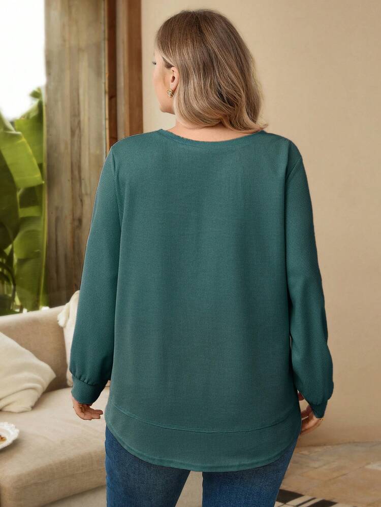 Plus Size Casual Solid Color Crew Neck Sweatshirt In Fall/Winter