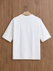 SWAVVY Men's Casual Cartoon Pattern & Letter Embroidered Short Sleeve T-Shirt, Summer - White - View 2