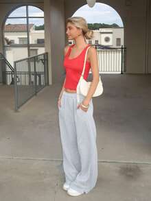 Sydney Algeri Graue Causal Jogginghose im Street Style für Damen mit Bundfalte, Kordelzug, schrägen Taschen und geradem Bein - Grau - Übersicht 5