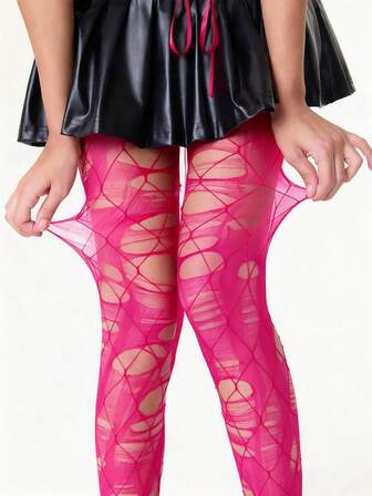 Grunge Punk 1 Paar rote einfarbige Fischernetzstrümpfe + 1 Paar rote Strümpfe, Y2K Baddie Stil Set, geeignet für den täglichen Straßenanzug