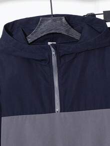 SHEIN Setelan 2 potong untuk anak laki-laki usia remaja, terdiri dari jaket hoodie setengah resleting dan celana jogger, gaya olahraga kasual, cocok untuk musim gugur/musim dingin, Natal, dan Thanksgiving. - Grey - View 3