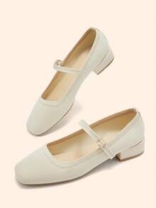 CUCCOO BASICS Femmes Chaussures plates à talons épais avec design boutonné, couleur unie, style décontracté - Beige - Voir 3