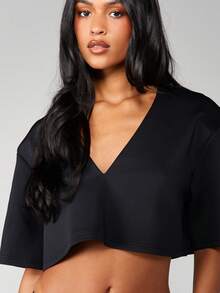 MISSGUIDED 露脐上衣阔腿裤两件套套装 V领宽松休闲 - 黑色 - 查看 5