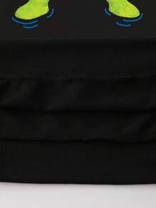 ROMWE MEN Teletubbies X ROMWE Men's Autumn Dipsy Pattern Rhinestone Embellished Loose Hoodie Sweatshirt, Long Sleeve Top - Black - View 6