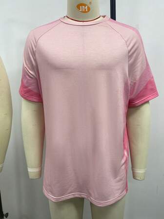 Camiseta casual de manga corta de cuello redondo con bloqueo de color liso para hombre