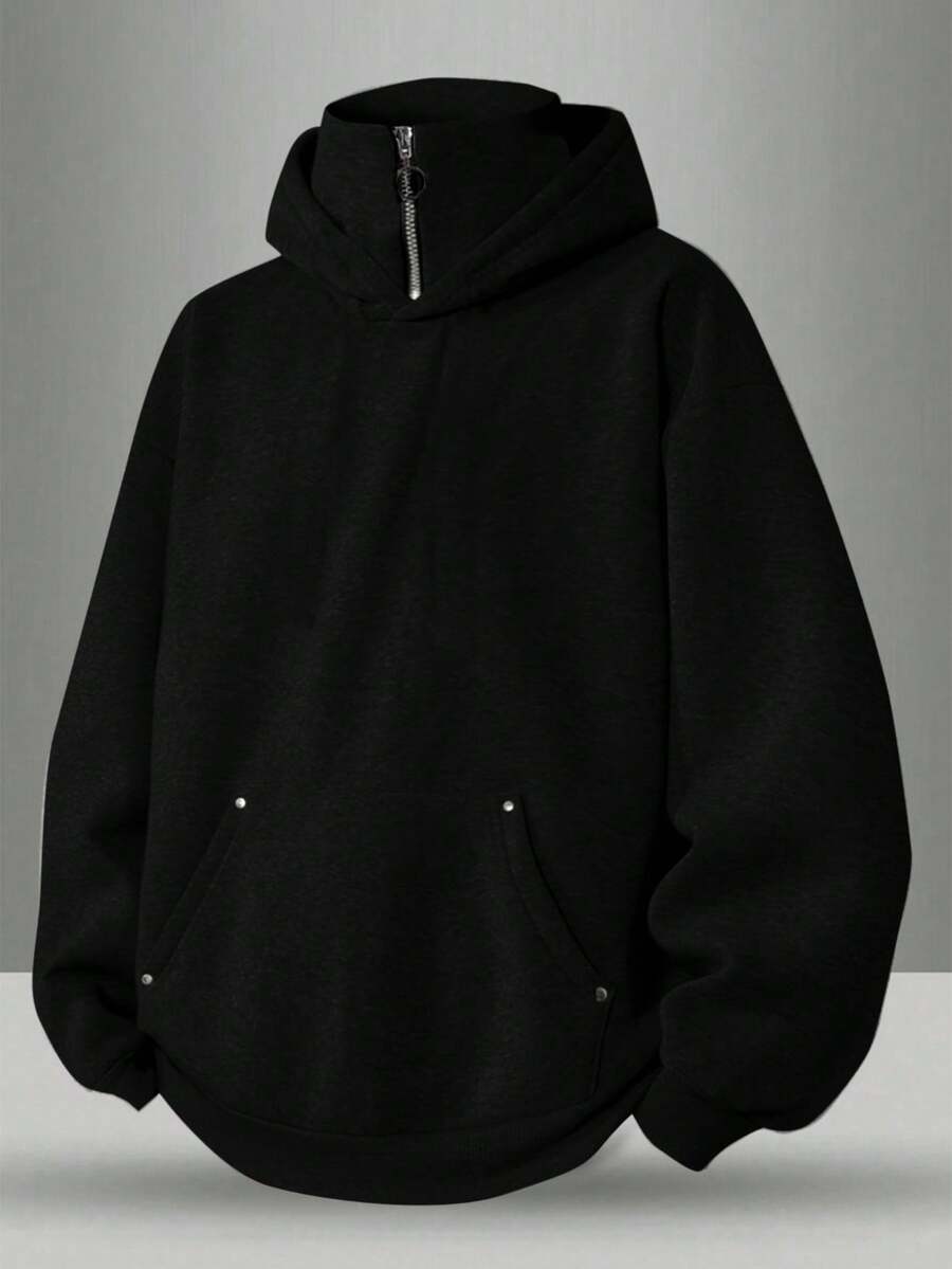 SHEIN Teen Boys' Floral Gray Double-Layer Collar Sweatshirt, Casual, Collegiate Style, Comfortable, Fashionable, Minimalist, Versatile, Soft Fabric, Suitable For Daily Wear, School, Outings, Outdoor Activities, All Seasons Plain Sweatshirt Boy Black Sweatshirt Oversized Sweatshirt Boys Sweatshirts Teen Black - Black - View 1