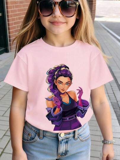 1 szt. Uroczy luźny różowy top z krótkim rękawem w stylu Kpop Girl, odpowiedni dla nastolatek, uniwersalny na wiosnę, lato, jesień i zimę, świetny prezent świąteczny dla dziewczynek