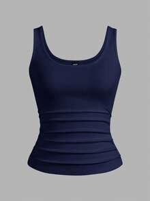 Slaydiva 3pcs/Pack Black + White Casual Basic Racerback Sleeveless Deep V-Neck Ribbed Tank Tops For Women - Multicolor - View 7