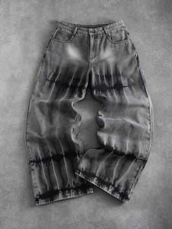 Street Life Jeans de mezclilla casuales y versátiles con bolsillos y ajuste holgado lavado para hombres