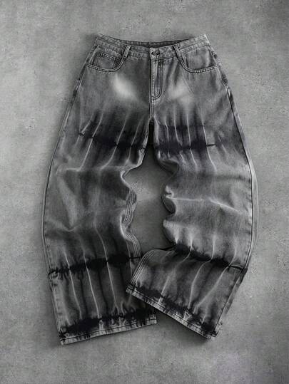 Street Life Jeans de mezclilla casuales y versátiles con bolsillos y ajuste holgado lavado para hombres