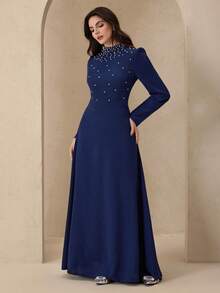 Graceveil 女士优雅长款连衣裙，泡泡袖设计，端庄大方 - 藏蓝色 - 查看 4