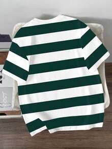 Manfinity Joysei 男士撞色条纹圆领短袖T恤 - 綠色 - 查看 2