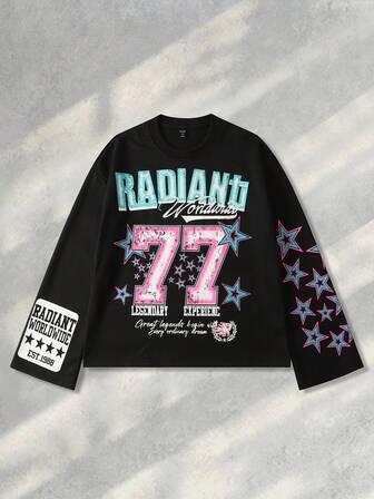 Street Life Men's Printed Long Sleeve T-Shirt, Loose Cropped Fit