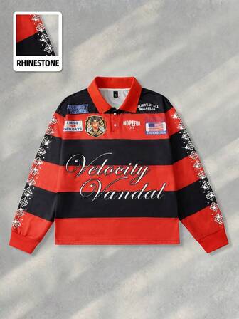 Street Life Men's Preppy Casual Letter Striped Polo Shirt