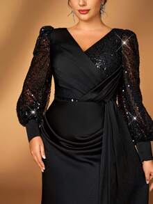 Serin Váy cưới cho mẹ cô dâu cỡ lớn xẻ tà đính sequin thanh lịch - màu đen - Xem 5