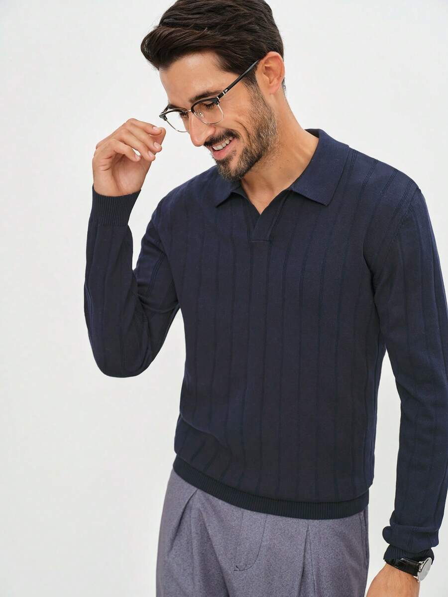 Manfinity CityGents Áo len dài tay cổ polo trơn màu thường ngày cho nam, Thu/Đông - Nhiều màu - Xem 1