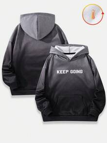 SHEIN Sudadera holgada con estampado de letras degradado en estilo coreano casual para niño preadolescente, adecuada para ir al trabajo, la escuela, uso casual diario, deportes, otoño/invierno - Gris - Ver 1