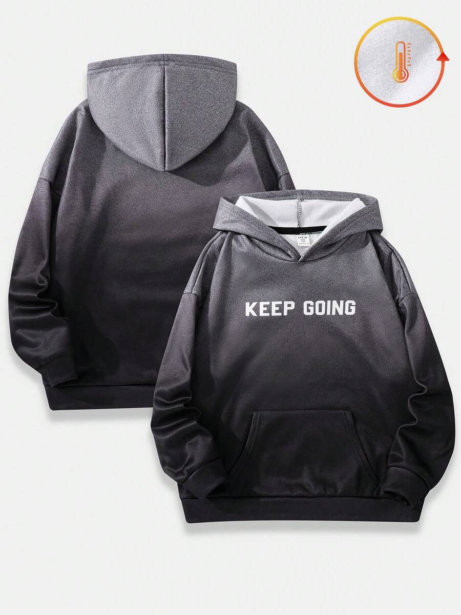 SHEIN Sudadera holgada con estampado de letras degradado en estilo coreano casual para niño preadolescente, adecuada para ir al trabajo, la escuela, uso casual diario, deportes, otoño/invierno - Gris - Ver 1