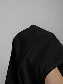 SHEIN MOD 大码女式针织提花黑白条纹斜肩上衣，黑白条纹，罗纹针织，腰部和袖子侧边均有褶皱，休闲简约，女式上衣 - 黑色 - 查看 7