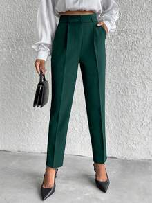 EURMUSE Pantalon de costume à poches obliques pour femmes de petite taille - Vert sapin - Voir 1
