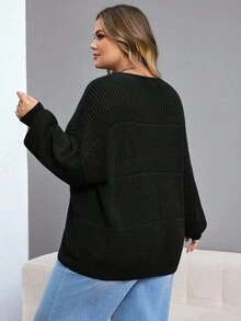 SHEIN CURVE+ 加大码纯色弹力罗纹针织加大码女式毛衣秋冬装