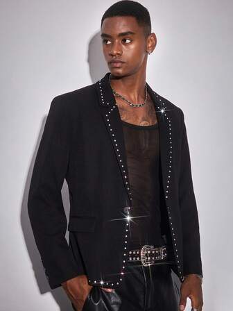 Street Life Herren Jackett mit Strass-Revers und Langarm