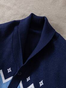 PrepCrw 1pc Tween Boys Elegant School Style Navy Blue Knit Collar Jacket,Cute Urban Dog Graphic Cardigan Sweater For Kids,Autumn Back-To-School Knitwear - Navy Blue - View 3