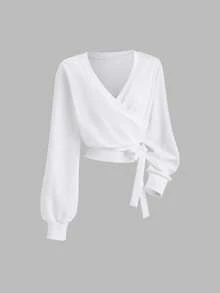 Sweetra Französischer Pendler Lässig Elegant Locker Sitzender V-Ausschnitt Langarm Schleife Pullover Sweatshirt Top, Herbst/Winter - Beige - Übersicht 3