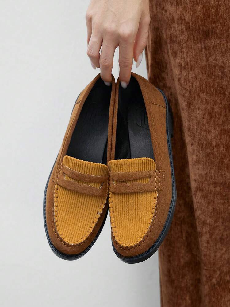 CUCCOO BIZCHIC Women's Fashion Brown-Yellow Color Block Flat Loafers For Christmas