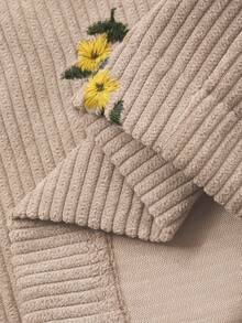 FRIFUL 女士棕色刺绣直筒裤，春季款 - 米色 - 查看 7