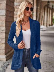SHEIN LUNE Women's Casual Solid Color Regular Jacket, Autumn - Blue - View 5