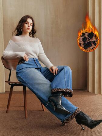 Anewsta Jeans rectos de mujer con estampado de leopardo vintage en patchwork, adecuados para otoño, invierno, Año Nuevo, fiestas, bodas, elegante, con estilo, casual, Acción de Gracias, graduación, Navidad, trabajo