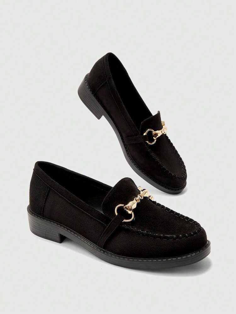 CUCCOO BIZCHIC Women's Fashionable Black Casual Metal Buckle Flat Loafers For Christmas