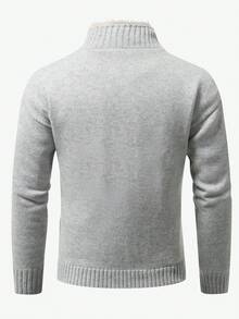 Manfinity Homme 男士纯色长袖拉链休闲抓绒开衫，秋冬季 - 灰色 - 查看 4