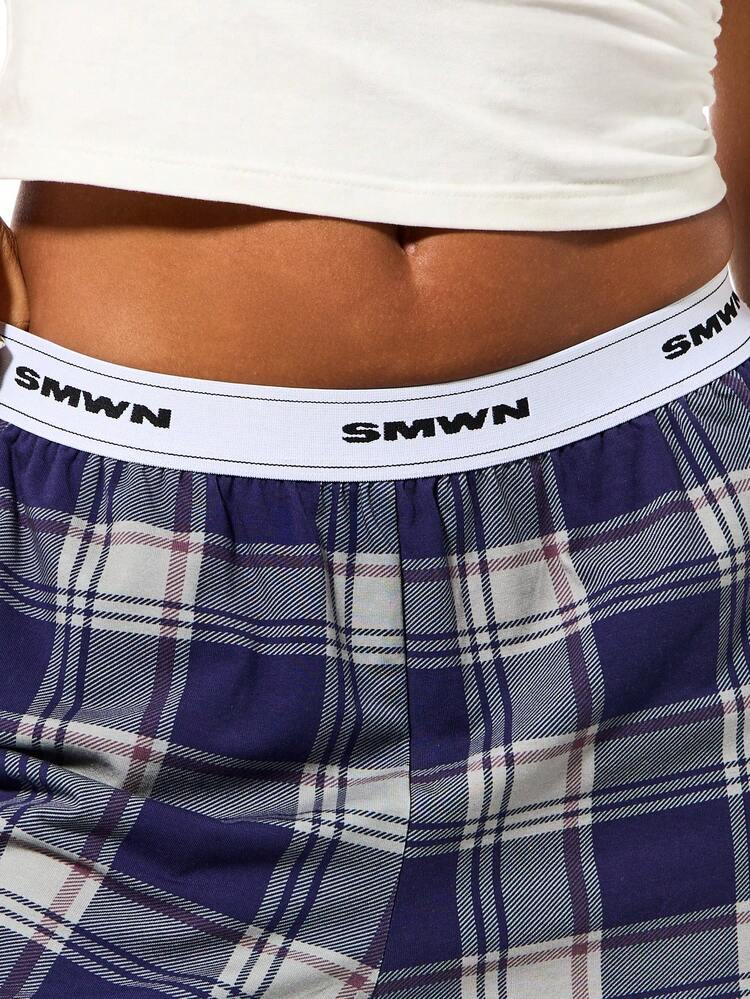 SUMWON WOMEN Pantalon décontracté à carreaux avec taille élastique