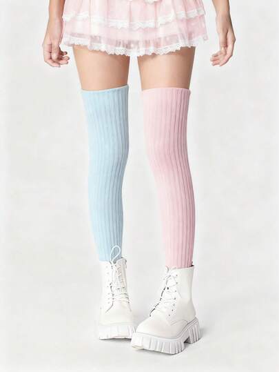 Kawaii 2 pares de cubiertas de pierna tejidas de color súper largas, cubiertas de calcetines apilados hasta la rodilla para mantener el calor en otoño e invierno, cubiertas básicas de botas largas de unicolor lindas para el uso diario