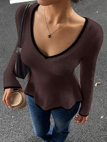 Sunnyshic 性感修身时尚女式V领长袖毛衣 - 彩色 - 查看 7