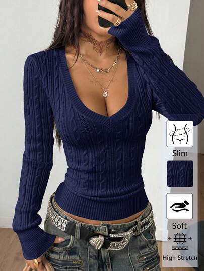 Coolane Damen Herbst Winter Vintage Preppy Y2K Alltags- und Ausgehoutfit Renaissance Messe Club Outfit Weißer V-Ausschnitt Pullover