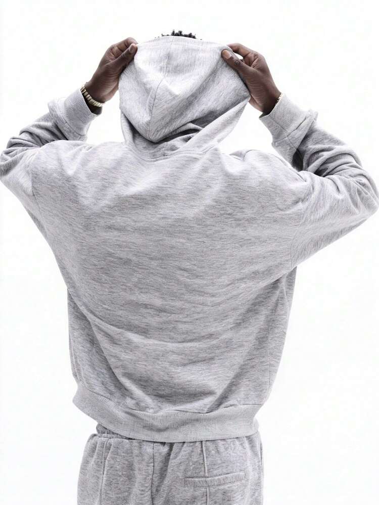 Heathered Pullover Hoodie With Centre Pocket