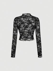 SHEIN MOD 两件装女士蕾丝透视长袖红黑上衣 - 紅色和黑色 - 查看 6