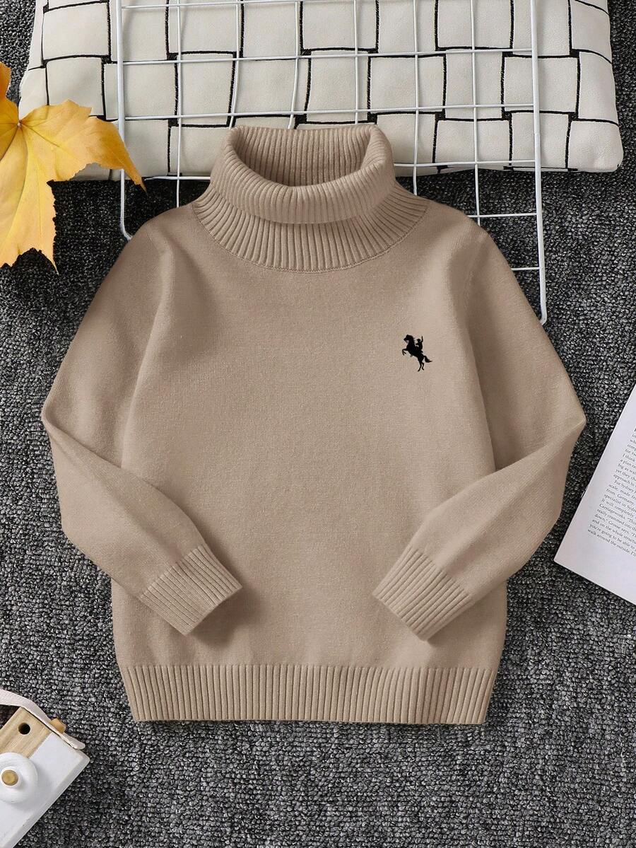 1pc Young Boys' Casual Comfortable Solid Color Versatile Loose Fit Turtleneck Sweater, Can Be Worn As Base Layer Or Outerwear - Khaki - View 1