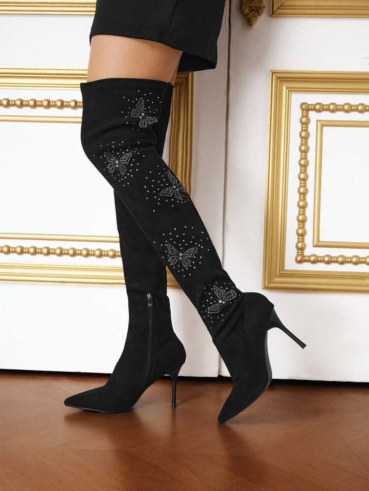 Fashionable Pointed Toe Stiletto Butterfly Women's Over-the-knee Boots