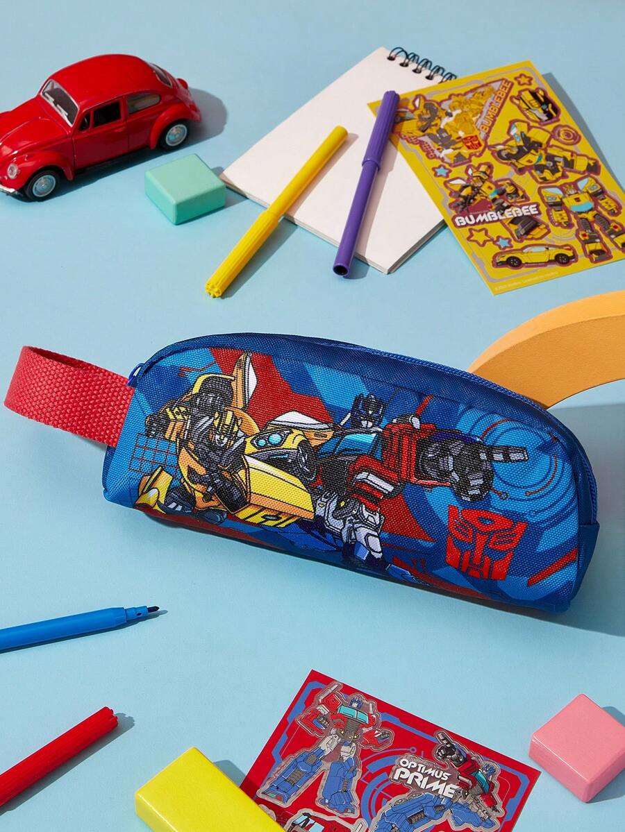 Transformers X SHEIN 1pc Cute Cartoon Character Printed Handbag, Stationery Organizer Bag, Cosmetic Bag, Electronics Organizer Bag, Small Items Storage Bag, Suitable For Study, Work, Travel, Daily Use, For Students, Men, Women, Teenagers,Fans,Gift Ideas - 藍色 - 查看 1