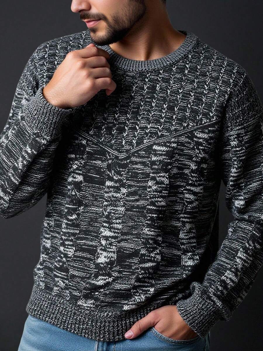 Manfinity Homme Men's Crew Neck Long Sleeve Loose Knit Pullover Sweater - Black - View 1