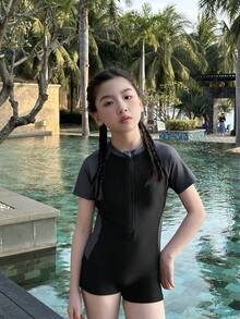 Dazy Kids 1pc Tween Girl/Tween Girl' One-Piece Swimsuit, Autumn Design,Back To School Clothes Vacation - Black - View 6