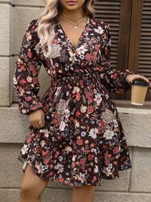 EMERY ROSE New Floral Print Plus Size Women Dress, Western Style, Suitable For Vacation, Casual, Work, And Daily Dates - Multicolor - View 8