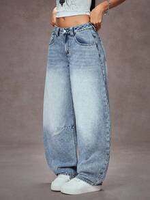 Jeanoix Y2K Fashion Casual Street Style Pleated Loose Low Waist Distressed Jeans