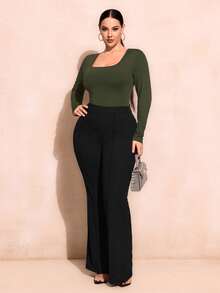 SHEIN SXY Plus Size Solid Color Casual Long Sleeve Bodysuit, Autumn