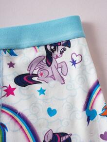 My Little Pony X SHEIN 女士可爱卡通字母和彩虹印花撞色蝴蝶结装饰文胸和平角裤套装 - 藍白色 - 查看 6