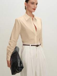 BizChic Áo sơ mi nữ cổ bẻ cài cúc phía trước màu trơn mới mùa Xuân/Hè, thanh lịch, sang trọng, phù hợp cho công sở, đi làm hàng ngày, phong cách retro thập niên 90, trang phục Giáng sinh và Năm mới, thời trang dự tiệc Ngày Valentine, đi biển, tốt nghiệp, tối giản, lãng mạn, đa năng, phù hợp cho khách dự đám cưới, chủ nhà, hẹn hò, tiệc tùng, hòa nhạc, bữa trưa, sân bay, nhiều dịp khác nhau. - Màu Khaki - Xem 5